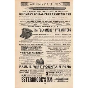 1891 Advertisement‎ Page of Typewriters and Fountain Pens Print Ad